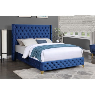 Blue tufted best sale king bed
