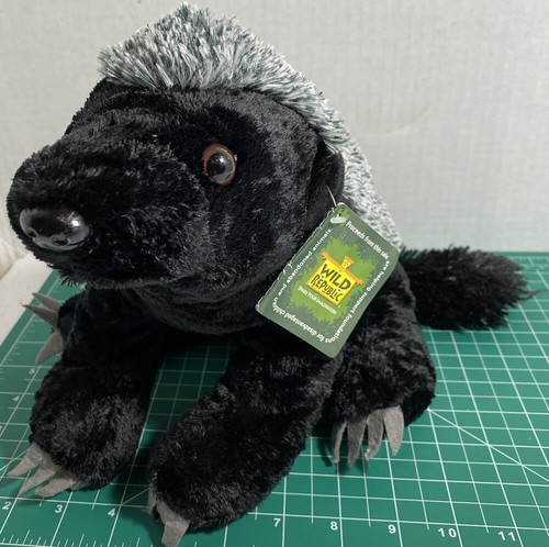 Peluche blaireau noir argenté animal en peluche 14 pouces très douce république sauvage - Photo 1/9