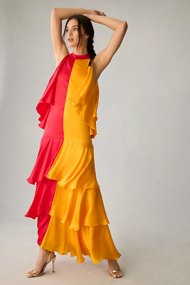 anthropologie holiday party dress NWT Anthropologie Pinnacle XS Colorblock Ruffle Tiered Maxi Holiday Party  Dress