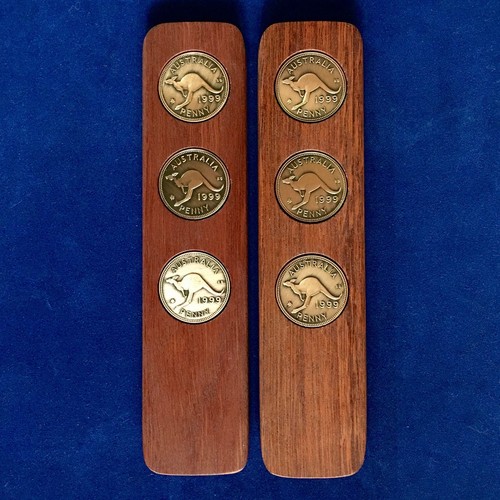 Regalo 50 cumpleaños. Juego de dos unidades de madera dura. Centavos australianos 1975. 2UP - Imagen 16 de 51