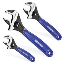 WORKPRO 3-Pieces Adjustable Wrench Set 6" 8" 10" Wide Jaw Black Oxide Metric&SAE