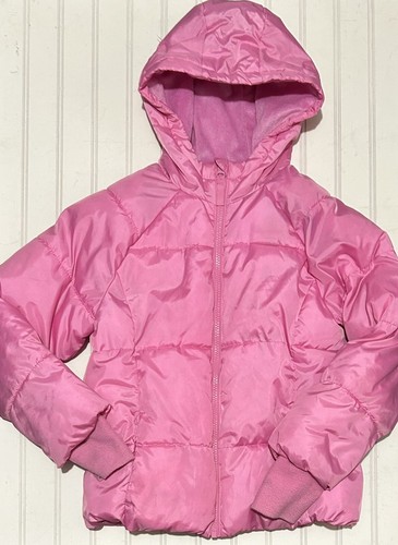 Swiss Tech Girl’s Coat 7-8M Shiny Pink Kids Puffer Jacket Hooded Zippered Barbie