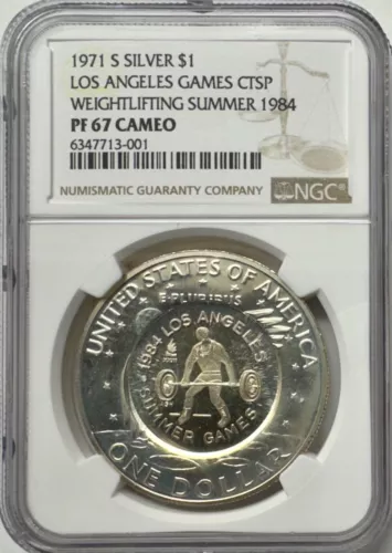 1971-S Silver $1Los Angeles Games CTSP Weightlifting Summer 1984 NGC PF-67 CAMEO