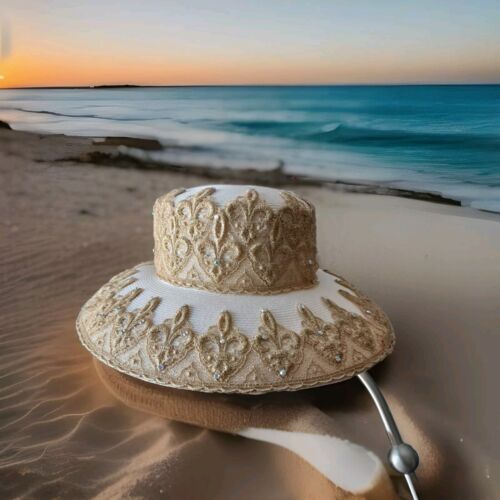 unique vintage hat decorated with lace and rhinestones - Picture 2 of 3