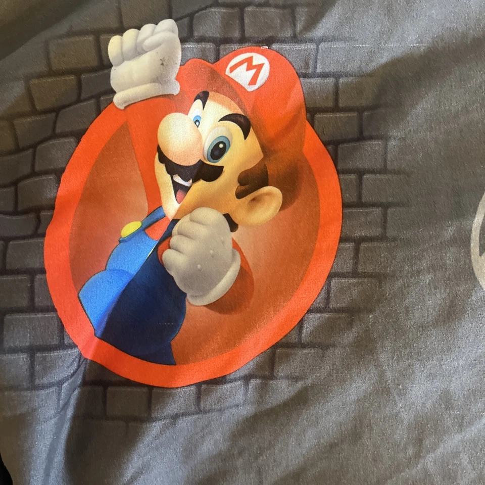 Sábana bajera Nintendo Super Mario tamaño doble Mario Luigi Yoshi Mushroom 2017 gris Foto 2 de 4