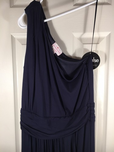 Matthew Williamson For Impulse Macy’s Dress Size 8 One shoulder Maxi Navy Blue - Picture 2 of 12