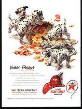 1951 TEXACO FIRE-CHIEF GASOLINE KEITH WARD FRISKY DALMATIAN PUPPIES VTG PRINT AD