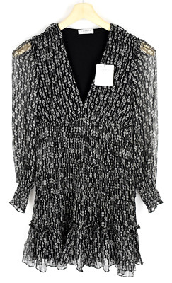 SANDRO Dress Womens (EU) 34 Silk Lined Patterned Ruffle Mini Mini