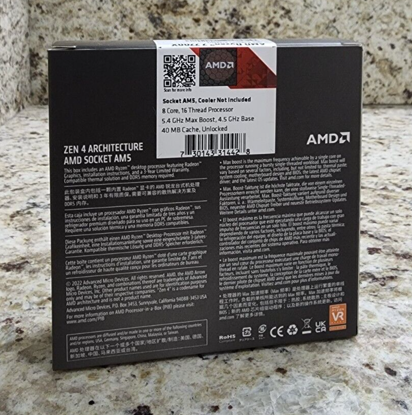AMD Ryzen 7 7700X (8 Core 16 Thread) Unlocked CPU AM5 - SEALED NEW