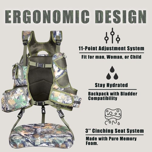 Turkey Hunting Vest with Seat, Game Pouch, Turkey Hunting Gear Accessories - Picture 4 of 24