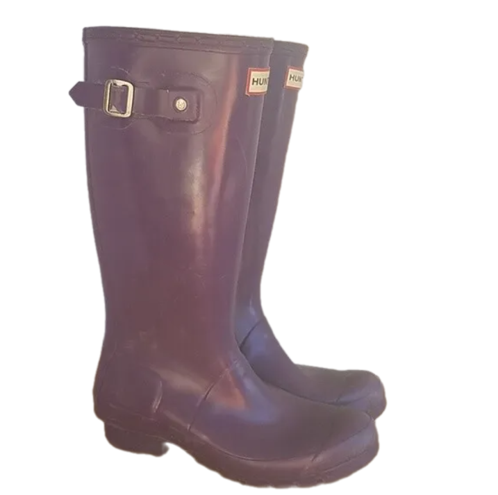 Hunter Rain Boots Kids Waterproof Tall Boots Pull On Girl Boots Gloss Purple 6-image