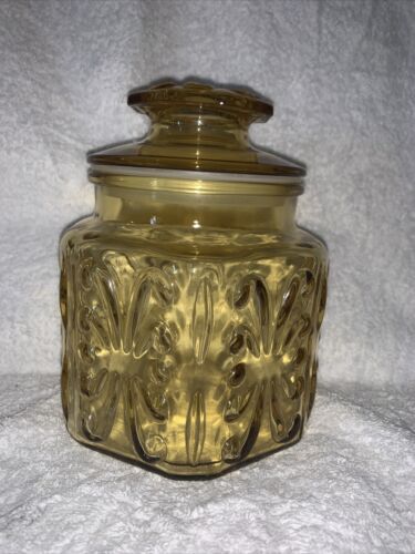 VINTAGE Large Amber glass Hexagon Apothecary Jar. Canister, Storage.. - Picture 1 of 6