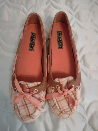 Sperry Women's Top Sider Boat Shoes Peach Brown Plaid Hailey 9778192 Size 5M ECU - 第 1/5 張圖片