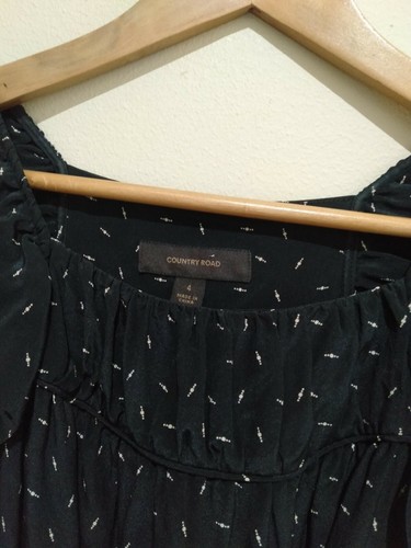 Country Road Silk Black Short Ruffle Sleeve Belted Women's Dress Size 4 - Picture 3 of 10