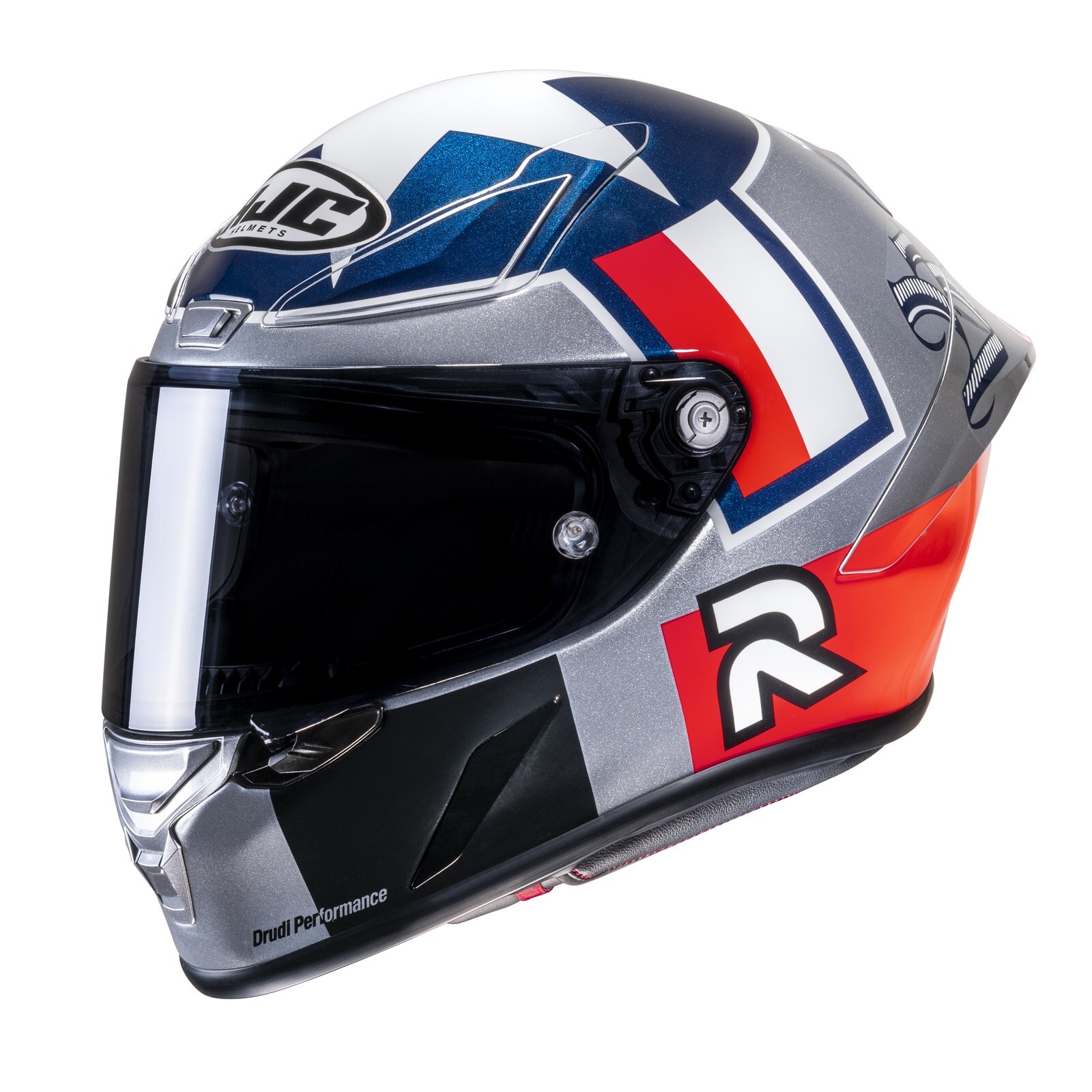 HJC Rpha 1 Ben Spies Silverstar Repl. Racing Motorradhelm Gr. M Silber Rot Blau