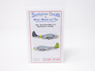 1/72 Starfighter Decals TBD-1 Devastator Part 2 Neutrality Patrol 72109 USS Wasp
