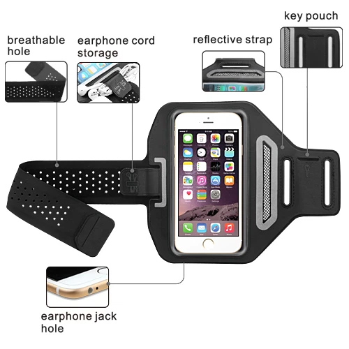 Vertical Pouch Universal Black/Black Sport Armband for Iphone SE (2020), 8, 7, 6 - Image 2 of 4