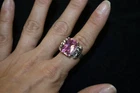 925 Sterling Silver Vintage Pink Sapphire & Marcasite Ring