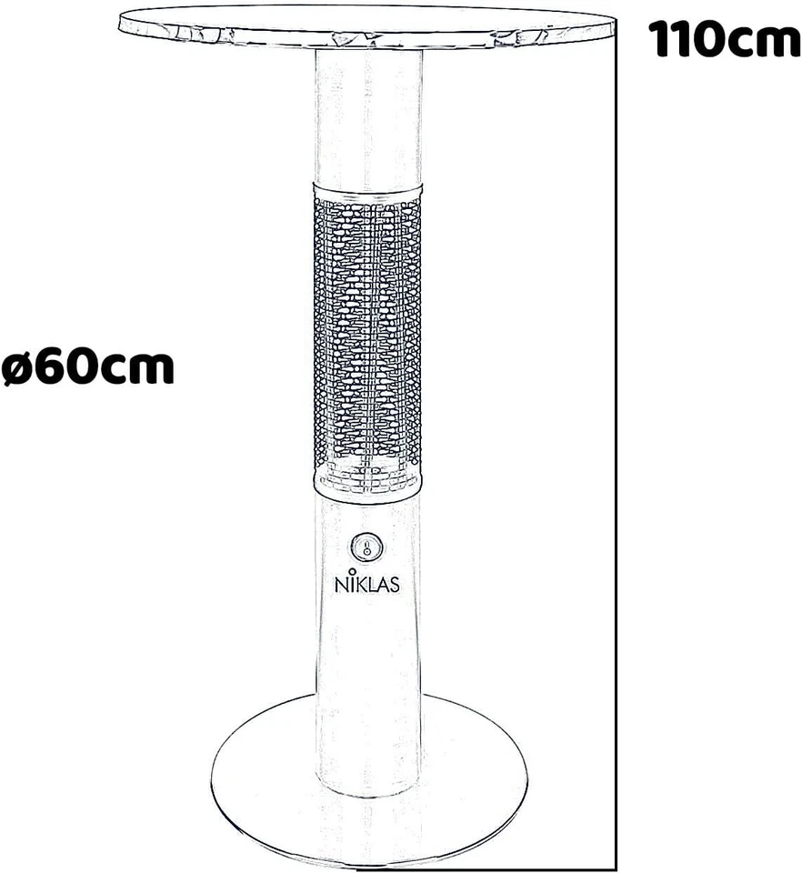 STUFA TERMOTAVOLO NIKLAS SOLE MEZZANOTTE 1500W - 60x110h cm - Immagine 2 di 3