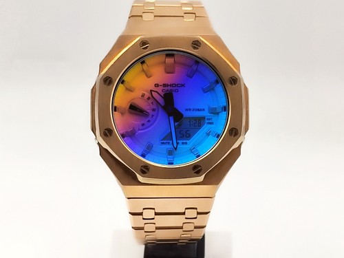 Casio G Shock GA-2100-1AJF CasiOak MOD Gold/Rainbow With Replacement Band - Picture 4 of 18
