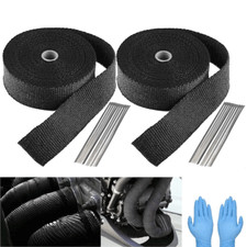 2roll X 2 50ft Black Fiberglass Exhaust Header Pipe Heat Wrap Tape 24 Ties Kit 2roll X 2 50ft Black Fiberglass Exhaust Header Pipe Heat Wrap Tape 24 Ties Kit