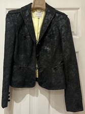 WALTER Brocade Jacquard Textured Black Jacket Blazer Sz 10 Pure Silk Lining