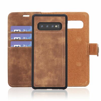 360°Full Protection Wallet Flip Leather Case for Samsung Galaxy S10 Plus  Brown
