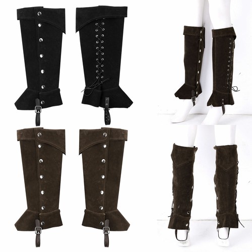 1 Pair Men Medieval Boots Frosted Leather Knee High Side Buttons Shoes Cover New Ebay