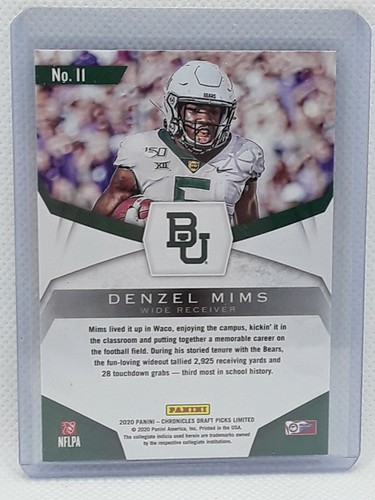 Denzel Mims 2020 Panini Chronicles Draft Picks Phenoms BLUE SP RC #8 Baylor - Picture 2 of 2