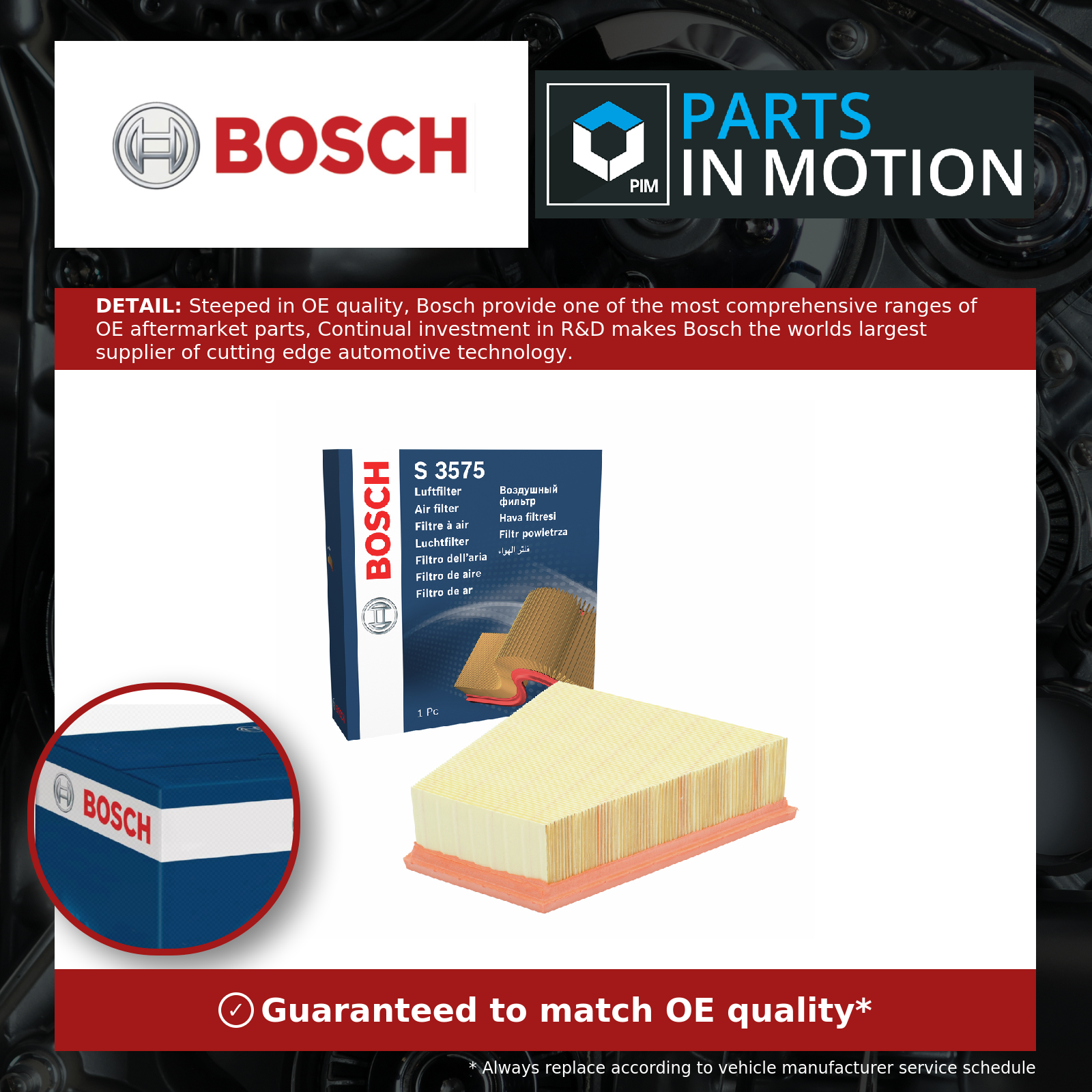 Air Filter 1457433575 Bosch 6Q0129620 6Q0129620B 5Z0129620A 6Q0129607AE S3575 - Image 10