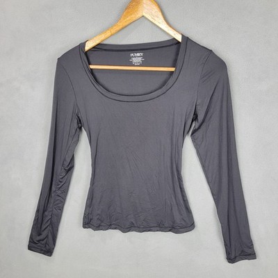 Pumiey Blouse Top Womens Small Charcoal Stretch Scoop Neck Slim Fit Casual Wear