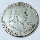 1949 50C Franklin Half Dollar 90% Silver Circulated US Coin Free Ship #8427