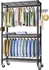 Heavy Duty Clothes Rack Rolling Garment Rack,3 Tier Adjustable Wire R015