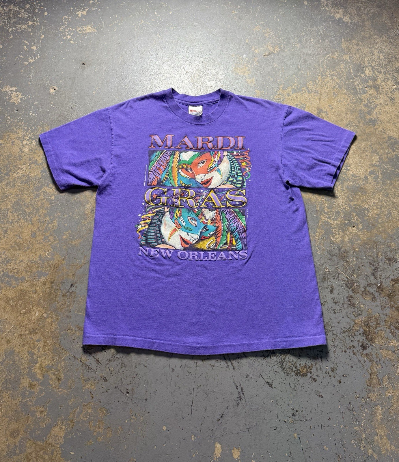 Vintage 1990 Mardi Gras New Orleans Purple Single Stitch Graphic Shirt-Size L
