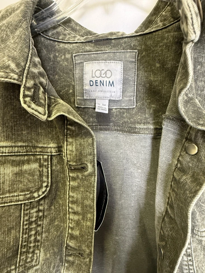 Chaqueta de mezclilla para mujer LOGO Lori Goldstein Desert Wash en tomillo nueva con etiquetas talla 1XP Foto 3 de 3