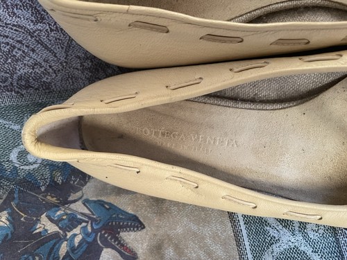 New Bottega Veneta Cream Intrecciato Leather Bow Ballet Flats Size 37 - Picture 3 of 4