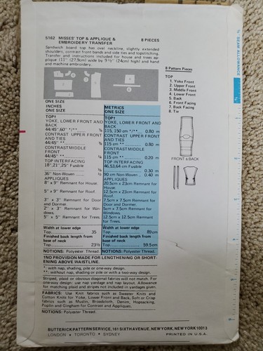 Vest Top Applique Tie On Butterick 5162 Sewing Pattern VTG Sandwich Board Easy - Picture 2 of 3