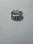James Avery Sterling Silver & 14k Gold Textured Wedding Band W/ Cross Sz 9