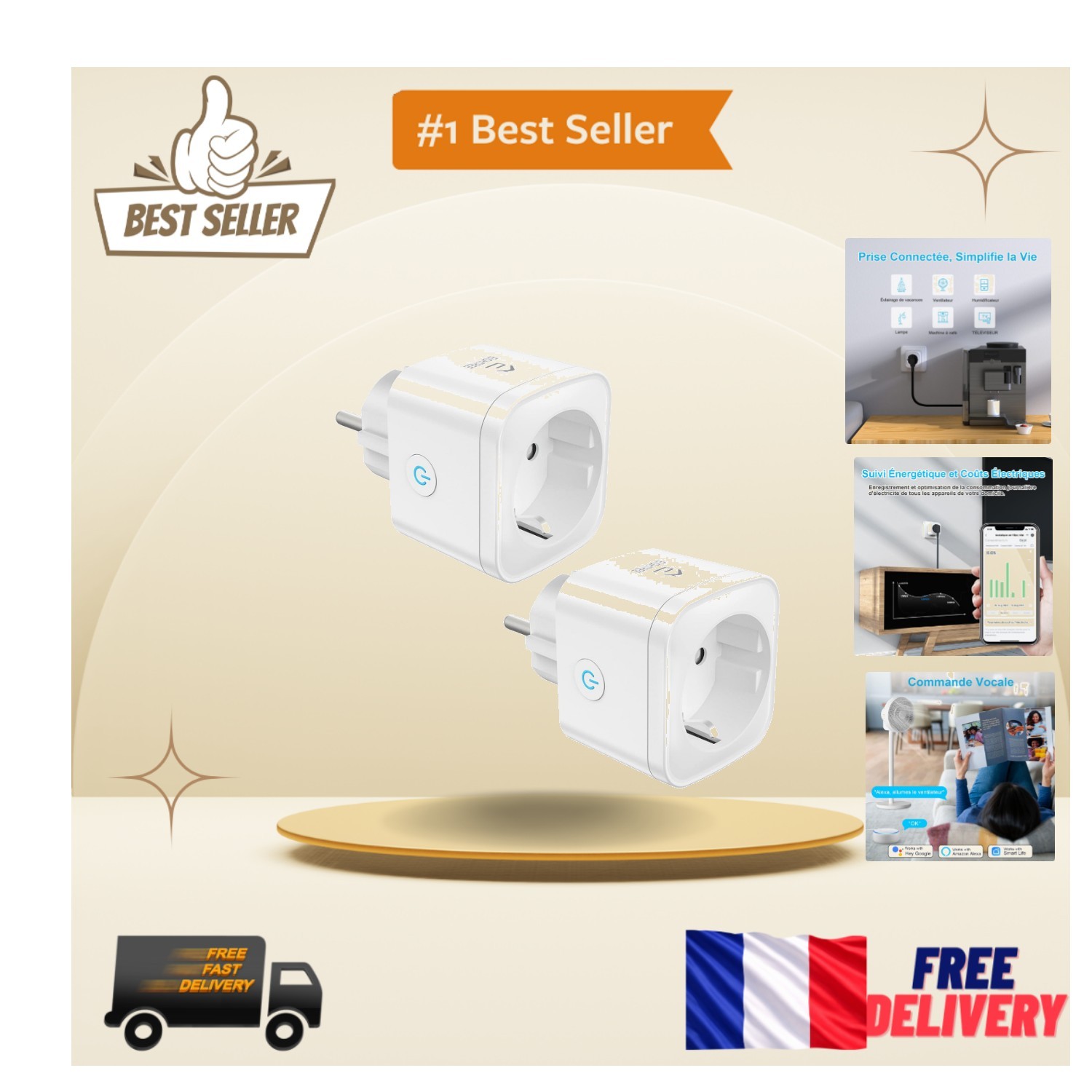 Prise intelligente Wi-Fi EIGHTREE 16A commande vocale et compteur consommation énergie