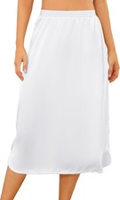 Women's Satin Half Slip Slit Lace Long Underskirt for under Dresses Size S-3XL