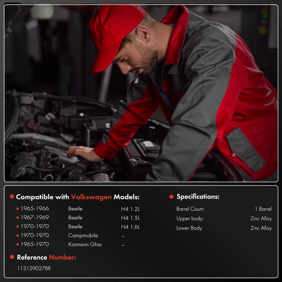 Carburador de 1 cano para Volkswagen Campmobile 1970 Fusca Karmann Ghia 1965-1970 - Imagem 2 de 4