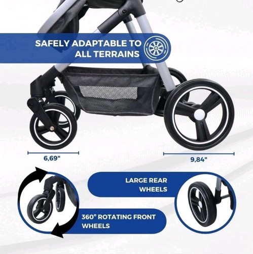 Stroller + Carry Cot, 2 in 1, Nuit, Ultra-Compact, 5-Point Harness, Up to 22kg, - 第 6/7 張圖片