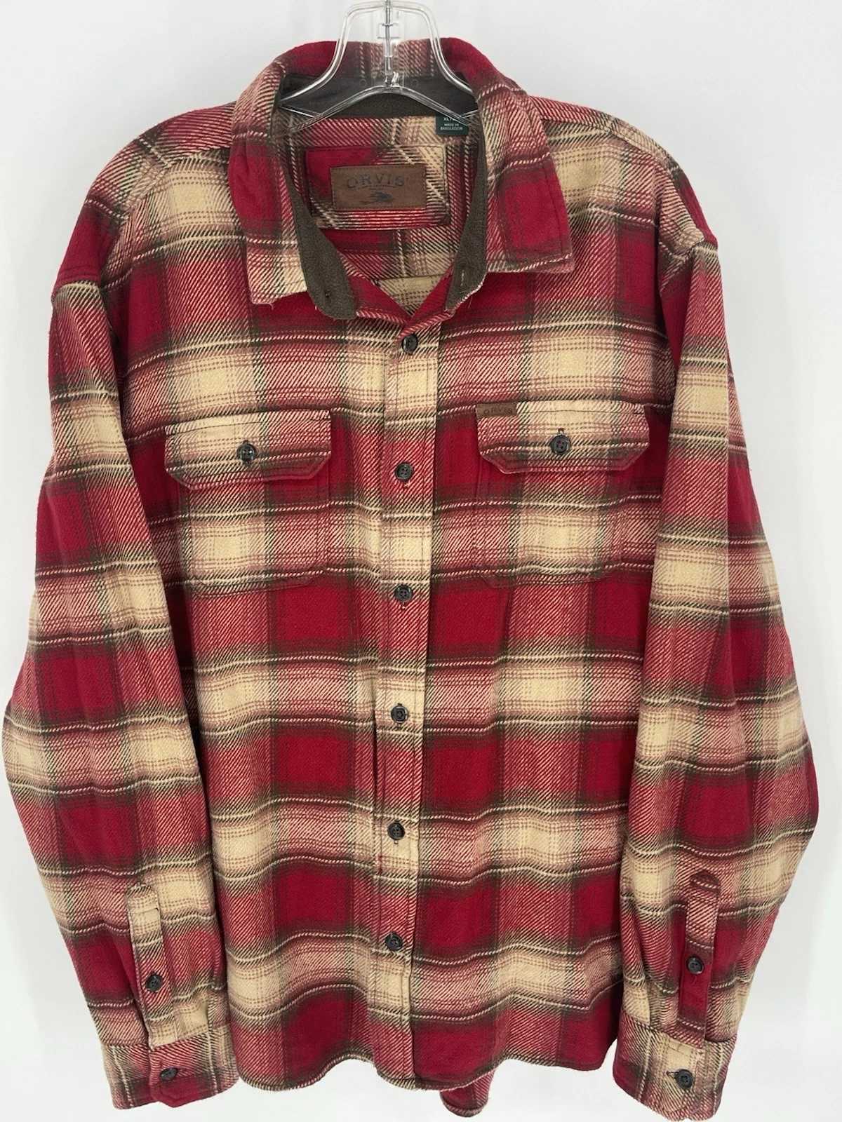 Vintage Orvis Shirt Mens XL Plaid Corduroy Flannel Outdoor Button Up 4 Pockets