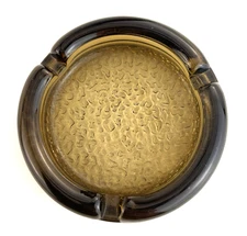 Ashtray Round Glass Cigarette 3 SLOTS Bottom Pattern Vintage Brown Gray