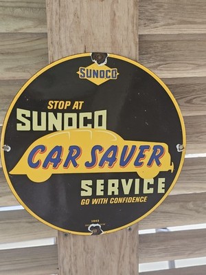 VINTAGE  SUNOCO SERVICE STATION PORCELAIN SIGN 12''