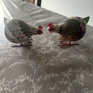 Rocking Rooster Handpainted Metal Lucite And Ceramic BobbingFigure Vintage 4.25"