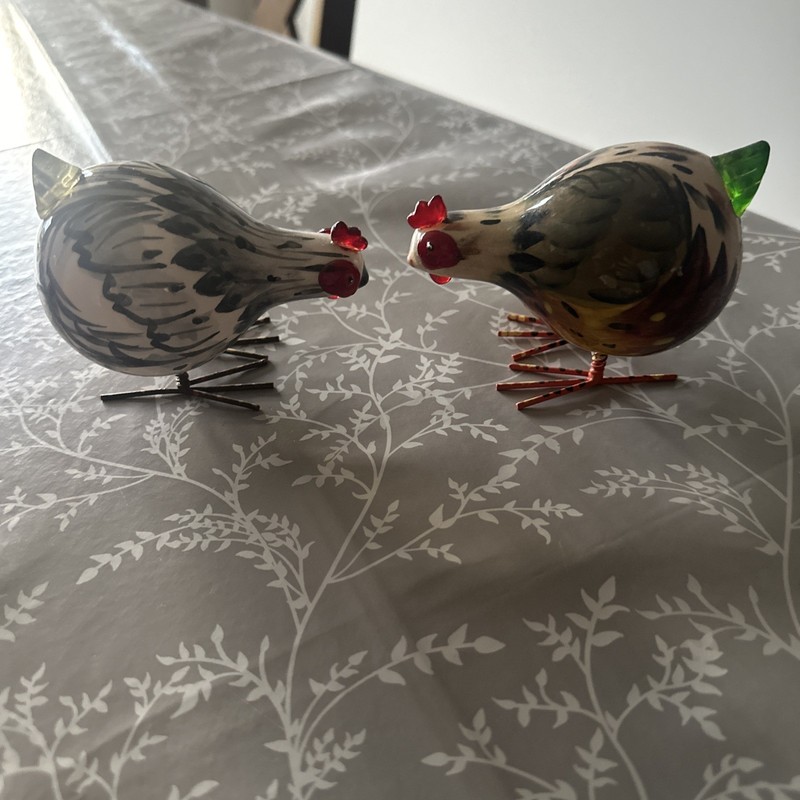 Rocking Rooster Handpainted Metal Lucite And Ceramic BobbingFigure Vintage 4.25"