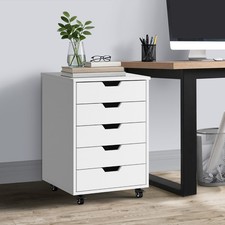 Oikiture 5 Drawer Mobile Filing Cabinet Storage Cabinet Home Office White