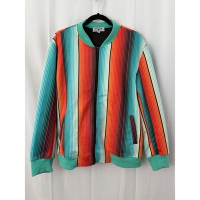 Crazy Train Teal & Orange Serape Bomber Jacket Womens Size XL