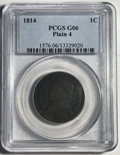 1814 PLAIN 4 CLASSIC HEAD LARGE CENT GRADED PCGS G06